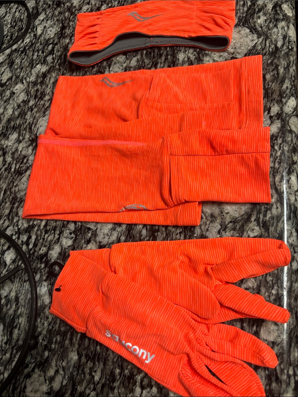 Saucony Neon Orange Running Glove ,arm sleeve and Headband Set